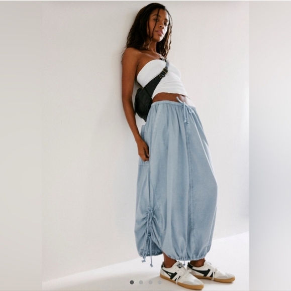 Free People Picture Perfect Parachute Skirt Stormy Weather Blue Oversized XL - Picture 4 of 9
